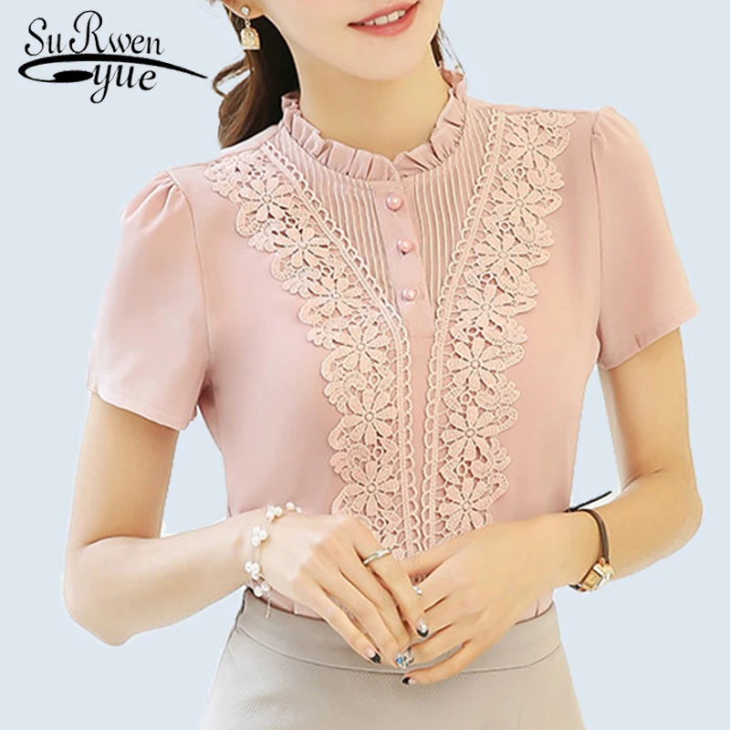 новая мода лето соблазнительное кружевное шитье шифоновая блузка женские блузки