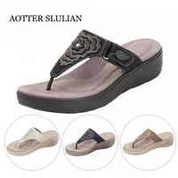 summer women flip flops wedge open toe sandals slippers embroidered shoes 2021 beautiful flower shoe mujer beach slipper zapatos