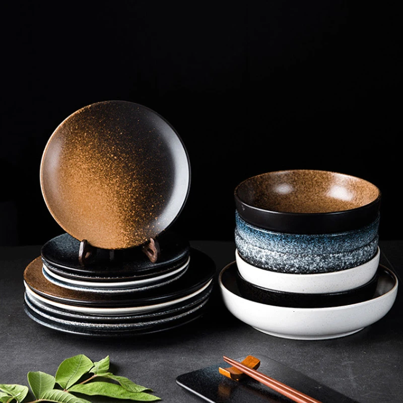 6 Ceramics Plate Japanese-style Household Originality Steak Western-style Ceramica Round Breakfast Disc Inchs Retro Tableware |