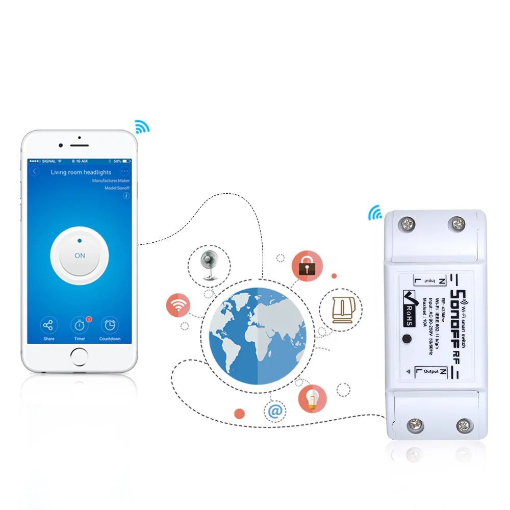 Умный беспроводной Wi Fi переключатель Sonoff RF 433MZH rf для MQTT COAP Android IOS дистанционное