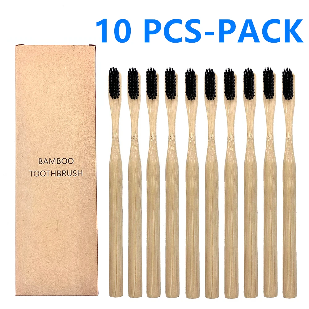 

10Pcs Natural Toothbrush Eco-Friendly Rainbow Bamboo Medium Bristle Biodegradable Teeth Brush Solid Bamboo Handle Toothbrush
