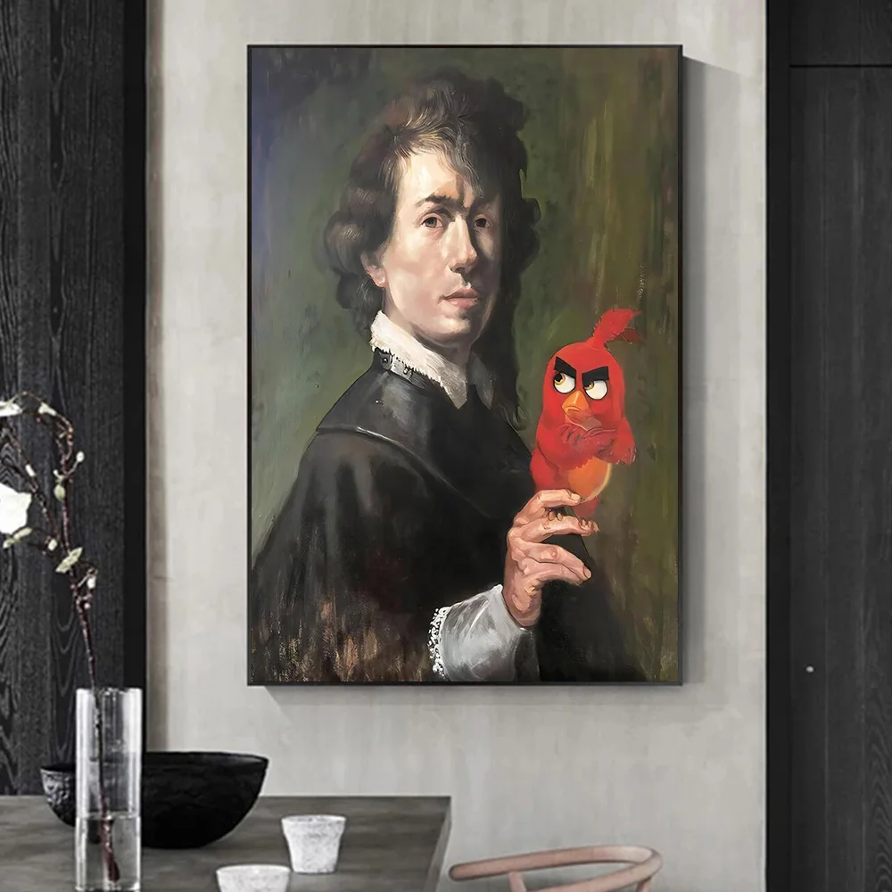 

Creative Abstract Classic Oil Painting Of Woman Hugging Dog And Man Hugging Bird Home Art Decoration Accessories For Living Room