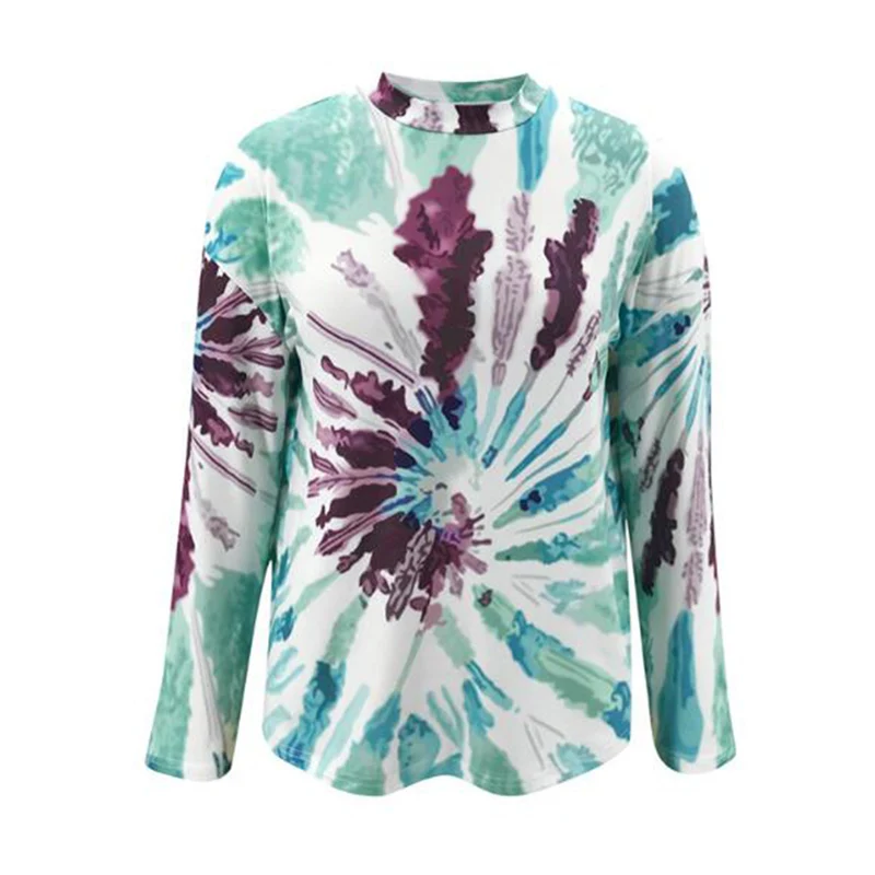 

Tie Dye Print Women Tshirts Fashion Casual O Neck Long Sleeve Loose Gradients Female T-Shirts Autumn Winter Streetwear Pullovers