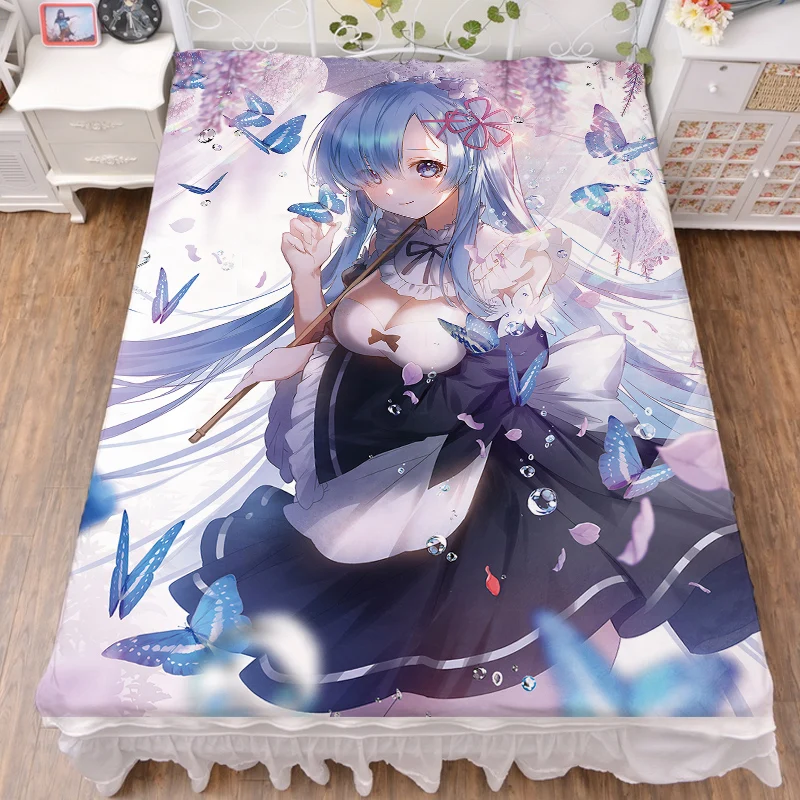 

2019-March update Anime Re Zero kara Hajimeru Isekai Seikatsu Milk Fiber Bed Sheet & Flannel Blanket Summer Quilt 150x200cm
