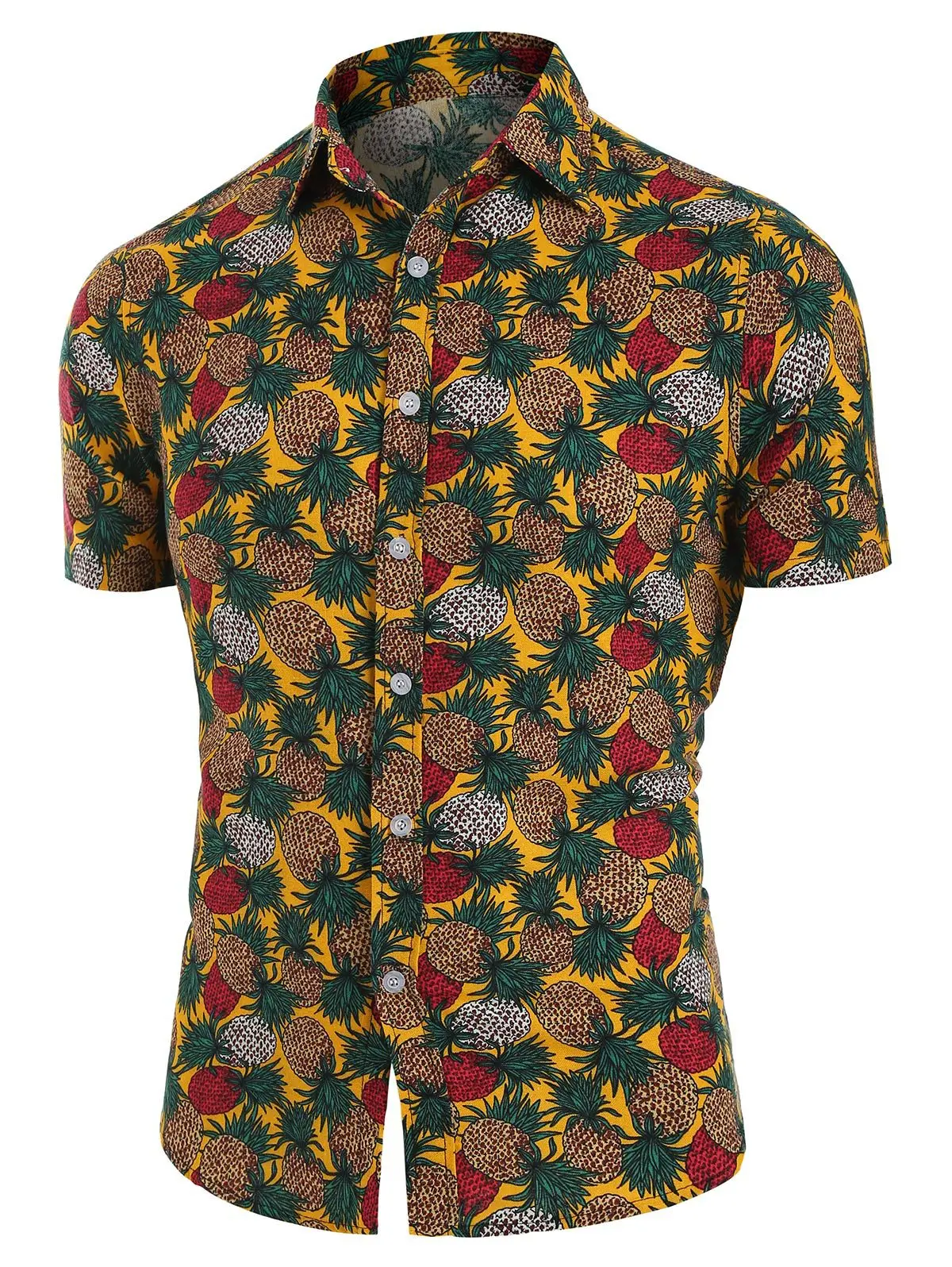 

QNPQYX New Summer Mens Short Sleeve Beach Hawaiian Shirts Cotton Casual Pineapple Shirts Regular Plus Size Mens Clothing Fashion