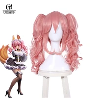 rolecos game fgo cosplay wigs tamamo no mae light pink cosplay headwear synthetic hair cos zombie hairs