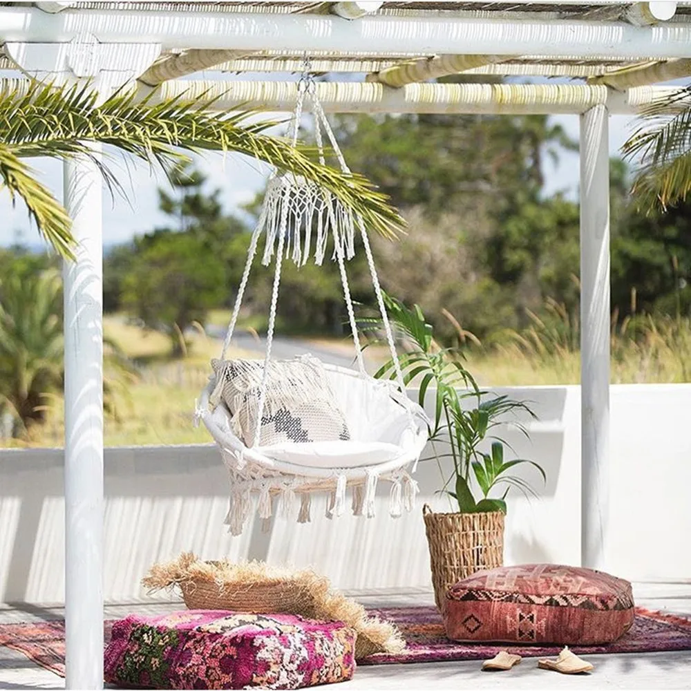 Безопасное бежевое висячее кресло-гамак на веревке для улицы и дома, сидение для бара и сада, складное, без палок, доставка.