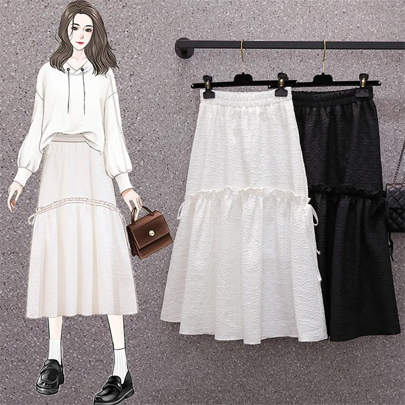 

Black White Sweet Long Plus Large Size Oversize Korean Style Fashion Autumn Women'S Clothing 2021 Casual High Waist Skirts