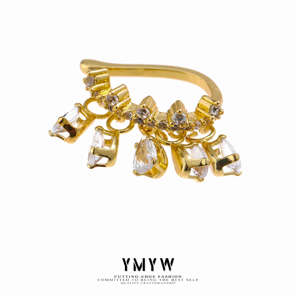 

YMYW Exquisite Geometric Ear Bone Delicate Cubic Zirconia Earring Gold Color Copper Metal Statement Jewelry For Women Gala Gift