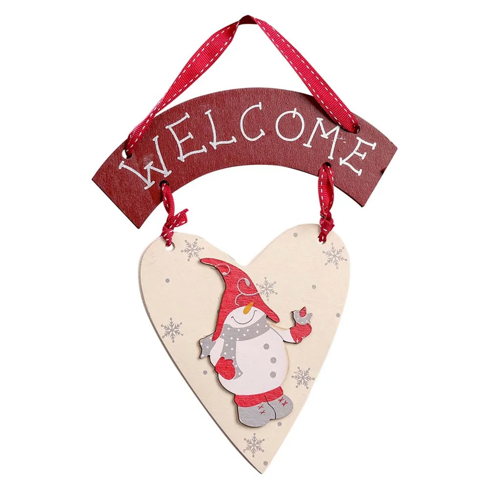 Christmas Lovely Lightweight Wooden Snowman Heart Shape Welcome Hanging Sign Tag Ornament Xmas Party Decoration | Дом и сад