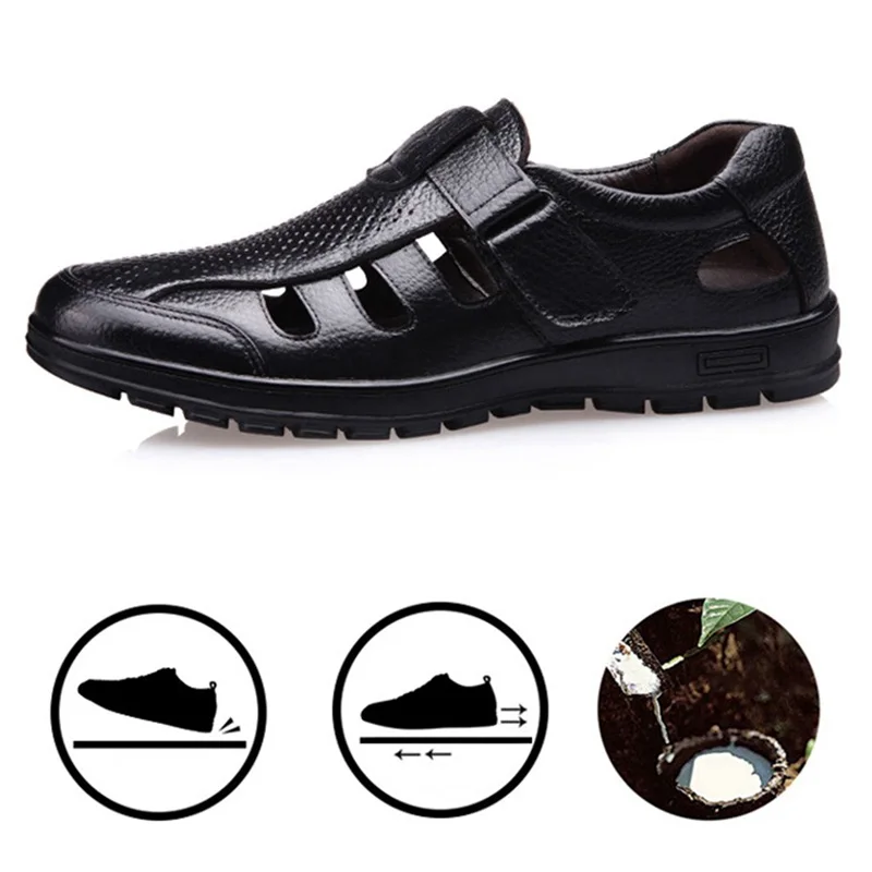 Мужские сандалии из натуральной кожи ажурная дышащая обувь в рыбацком стиле