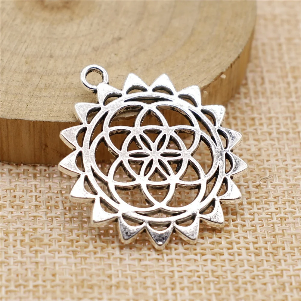

free shipping 17pcs 33x30mm antique silver Flower of life charms diy retro jewelry fit Earring keychain hair card pendant