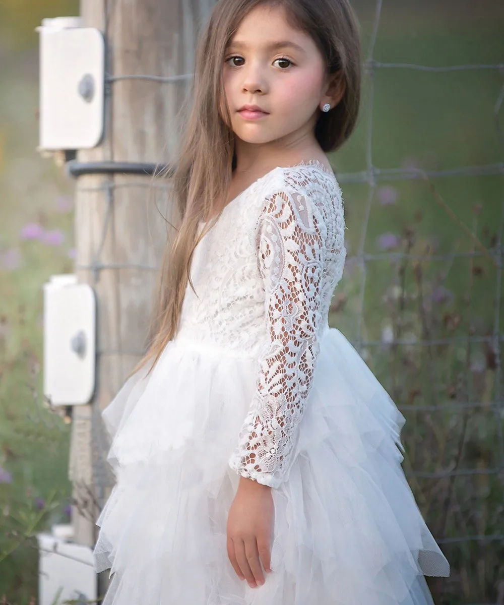 Babyonlinedress Настоящее Фото Трапециевидное Кружевное Платье С Длинными Рукавами И