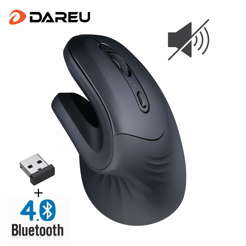DAREU BT4.0 Wireless Silent Mouse BT + 2.4Ghz Dual Mode Vertical Ergonomic Mute Gaming Mice For 2 Devices Computer Laptop