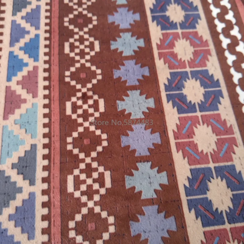 Богемный бархатный напольный коврик в полоску этническом стиле красного синего