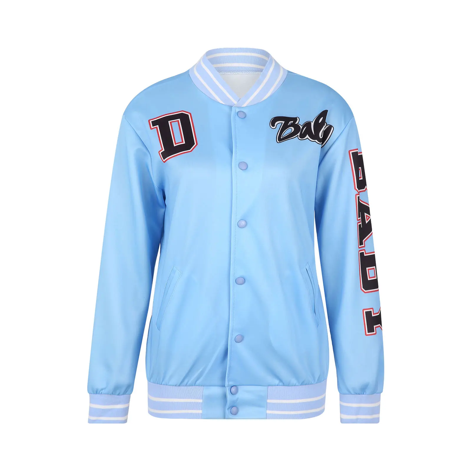 

Women Sports Coat, Long Sleeve Letters Print Buttons Loose Pullover Casual Loose Oversized Jacket