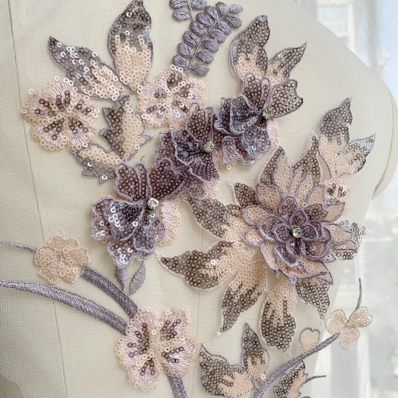 Цветная Цветочная кружевная нашивка с блестками для ногтей аппликация из ткани