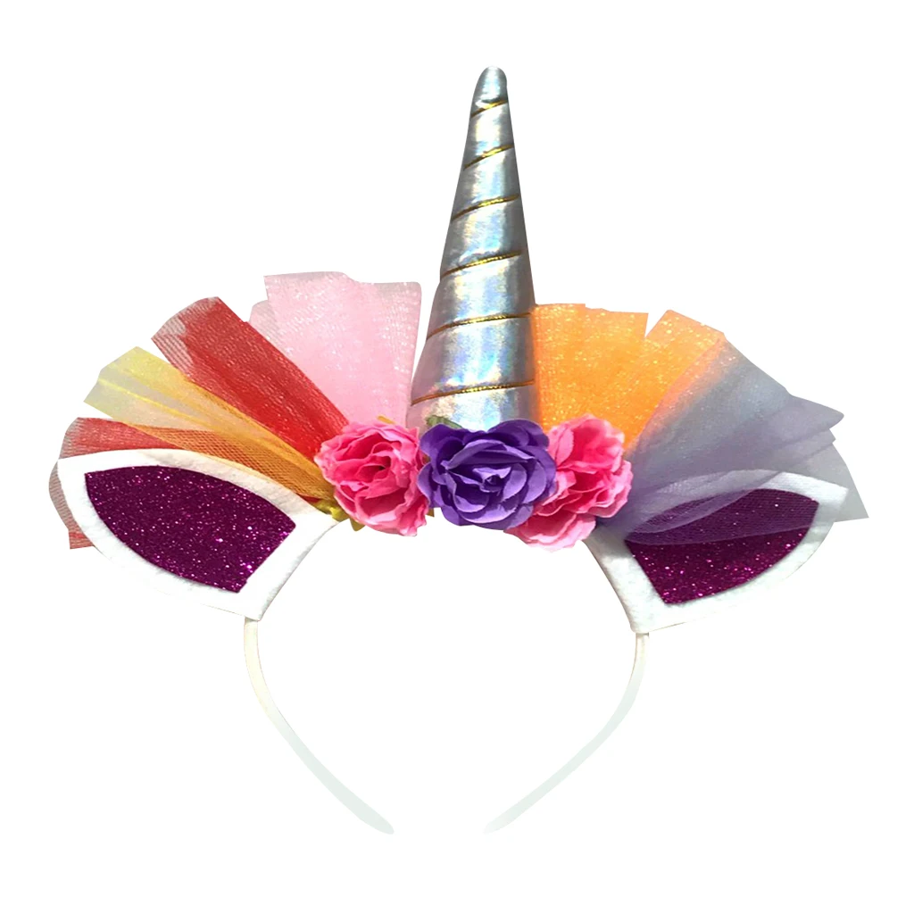 

Unicorn Horn Ear Headband Floral Headpiece Fancy Party Accessories