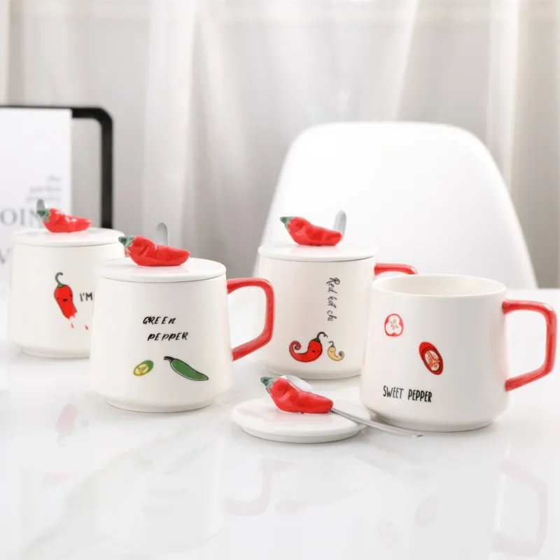 

Creative Mug Stereo Pepper 3d Ceramic Water Cup With Lid And Spoon Household Office Couple Business Commemorative Gift Cup