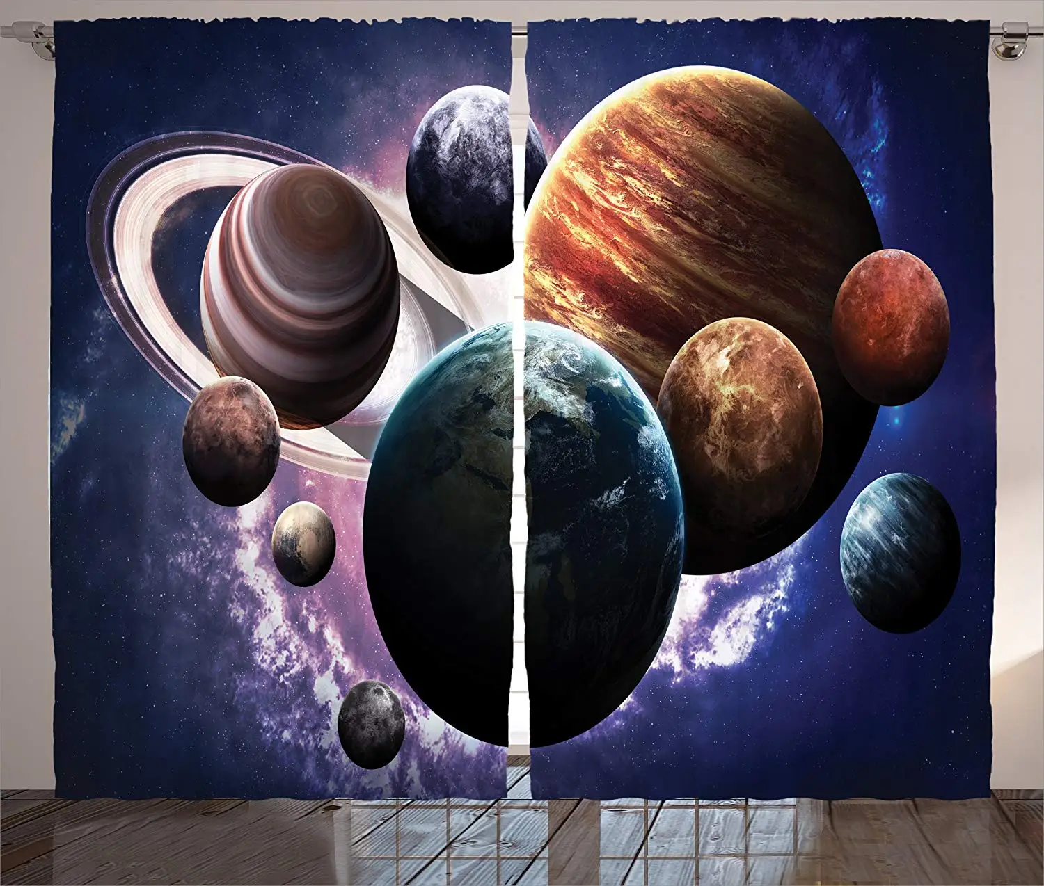 Space Curtains Solar System Planets All Together in Space Mercury Jupiter Globe Saturn Universe Living Room Bedroom Decor