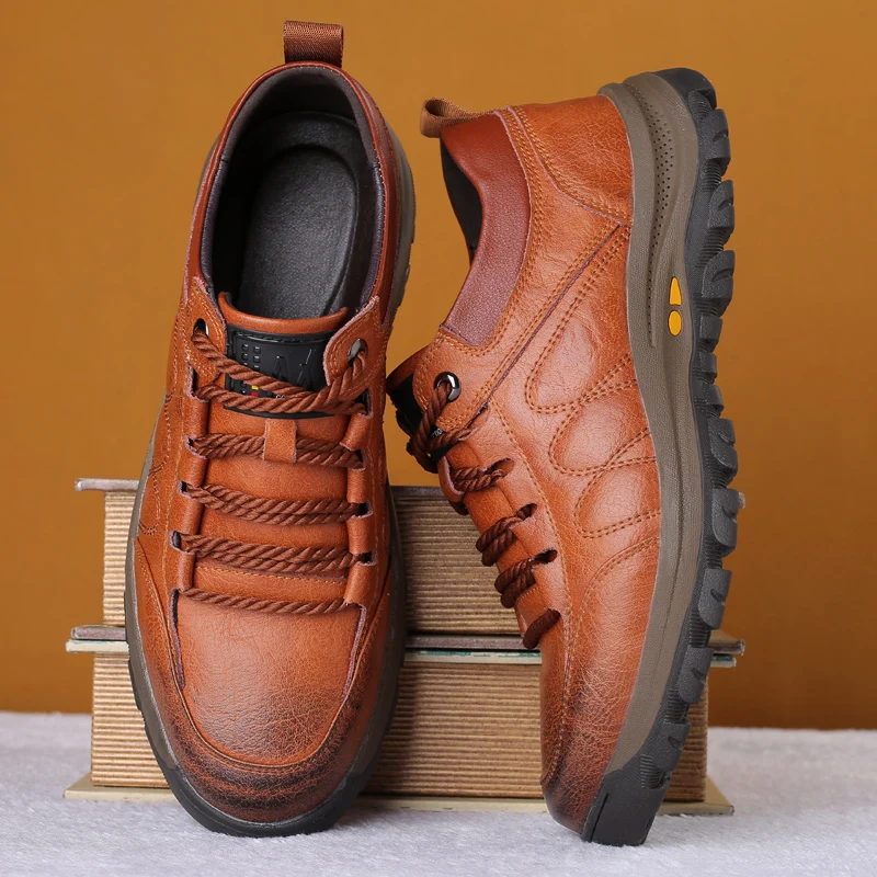Высококачественные мужские кожаные кроссовки модные удобные походные туфли для