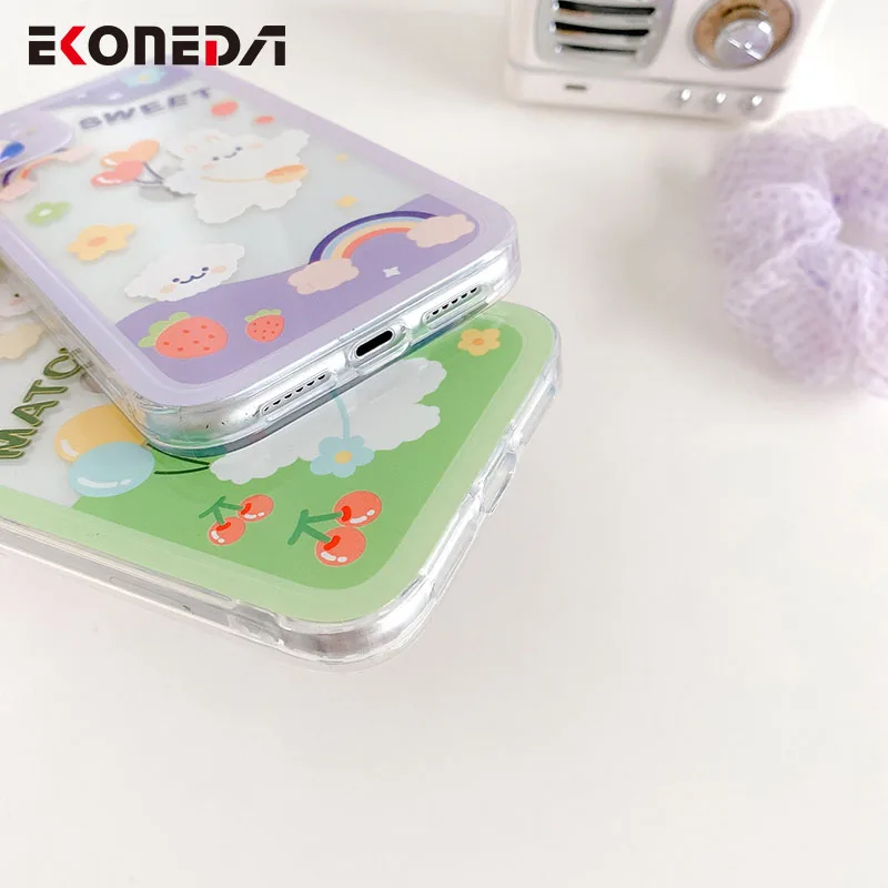 

EKONEDA Cute Cartoon Fruit Bear Rabbit Case For iPhone XR X 11 12 Pro XS Max 7 8 Plus Cases Protective Soft Silicone Cover Shell