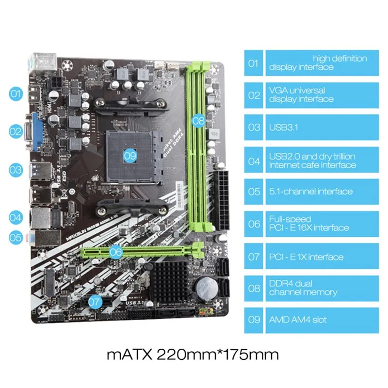 MAXSUN Полный Новый Материнская плата AM4 A320M.2-VH Challenger AMD DDR4 памяти Слоты ОЗУ PCI-E M.2 слот