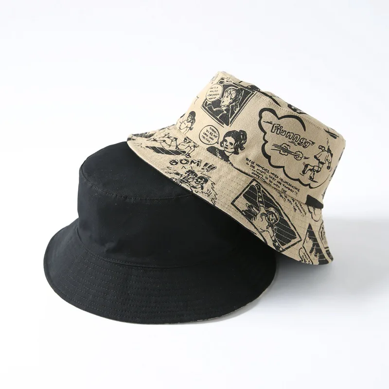 

New Double Sided Fisherman Hat Fashion Summer Ladies Sunscreen Hat Tide Letter Print Graffiti Wild Basin Hat Hip Hop Bucket Hat