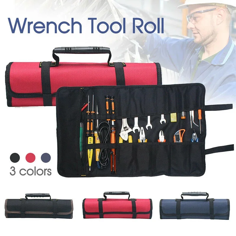 

1 Pack Large Wrench Roll Up Tool Roll Pouch Bag 22 Pockets Canvas Wrench Roll Organizer Bag for Craftwork Handyman Electrician