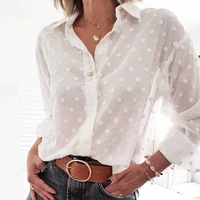 fashion womens tops and blouses elegant long sleeve white ol shirt ladies polka dot chemise femme blusa feminina streetwear