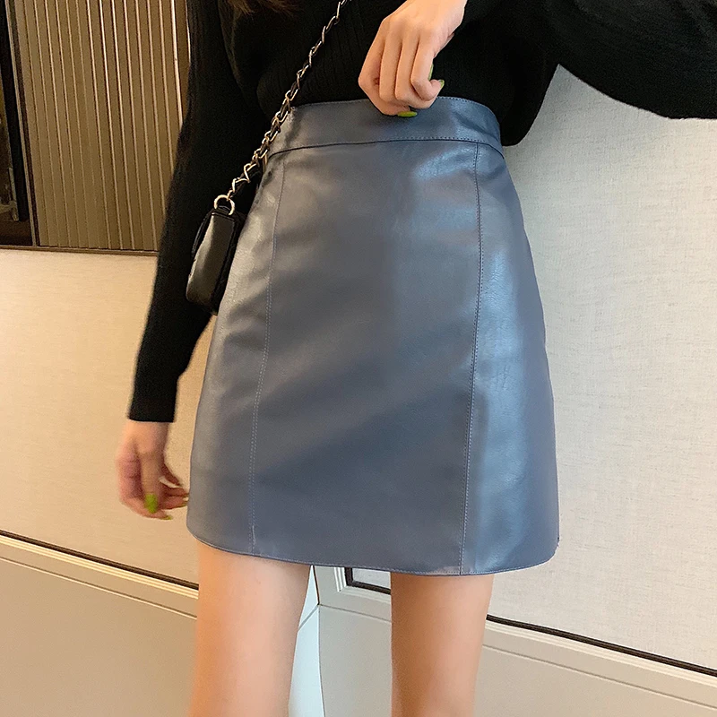 Юбка трапеция женская из экокожи элегантная повседневная облегающая мини юбка