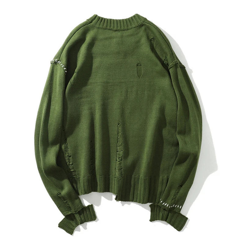 Мужской свободный свитер с круглым вырезом вязаный пуловер неровным низом и