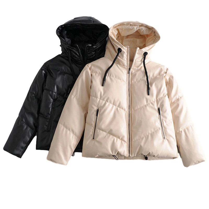 

Nice Casual Woman Loose Hooded Leather Cotton Coat Fad Fashion Ladies Winter Warm Thick Outwear Female Chic Drawstring Jackets