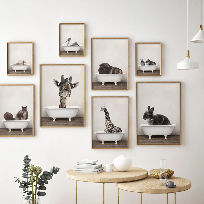 Детская живопись слон Лев Жираф ванная детская Настенная картина холст плакаты