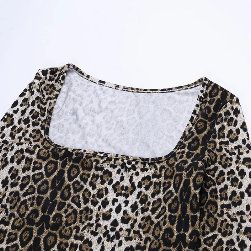 Hugcitar leopard print long sleeve with gloves sexy crop top skirt 2 pieces set autumn winter women streetwear outfits