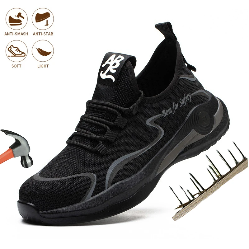 

Men's Anti Puncture Safety Work Shoes Lightweight Comfort Breathable Outdoor Sneakers Steel Toe Cap Indestructible Work Boot