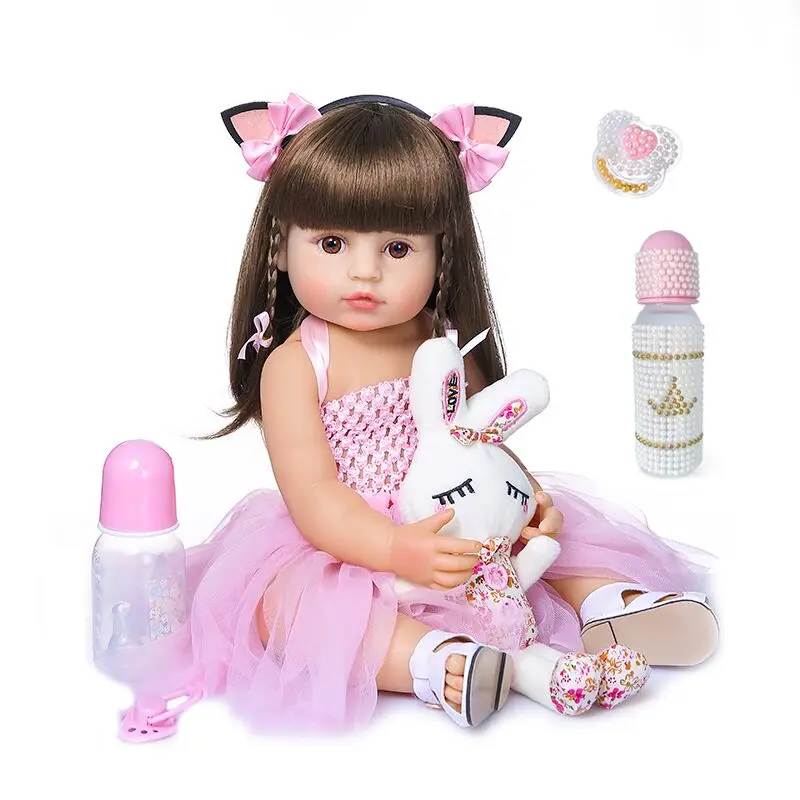 

Free shipping from Moscow 55cm Full Silicone Body Reborn Baby Doll Toy For Girl Vinyl Newborn Princess Bebe Accompanying Toy