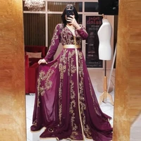 applique moroccan kaftan muslim evening dresses 2021 elegant long sleeves dubai formal party dress maxi prom gown vestido ev115