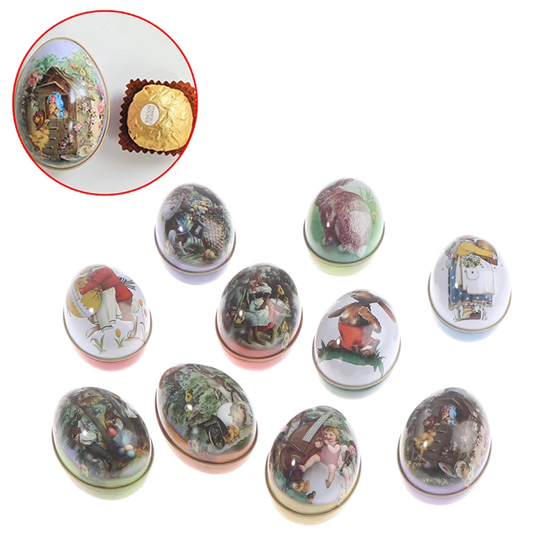 

1pc Cute Metal Easter Egg Shaped Candy Tin Bunny Rabbit Printing Easter Egg for Easter Festival Candy Chocolate Party Decoration
