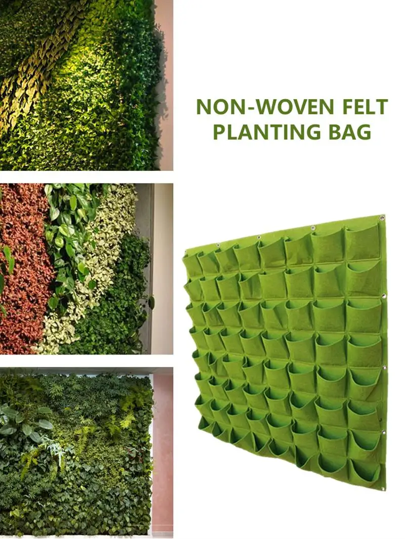 

Planting Bags Wall Mount Hanging Home Supplies 64 Grids Pockets DIY Grow Planter Bag Vertical Grow Vegetable Garden Room Bag