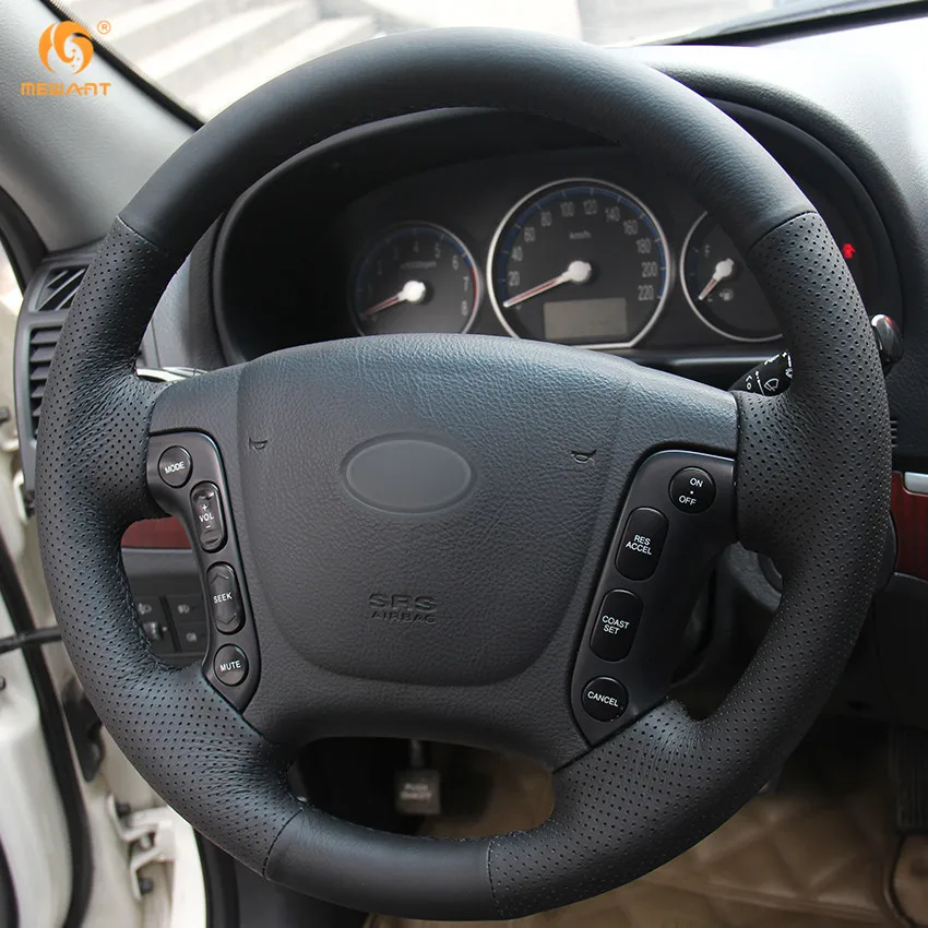 MEWANT Black Genuine Leather Car Steering Wheel Cover for Hyundai Santa Fe 2006-2012 Interior Accessories Parts | Автомобили и