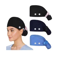 scrub cap with buttons bouffant hat with long belt hats for women unisex solid color adjustable elastic multicolor cap nurse hat