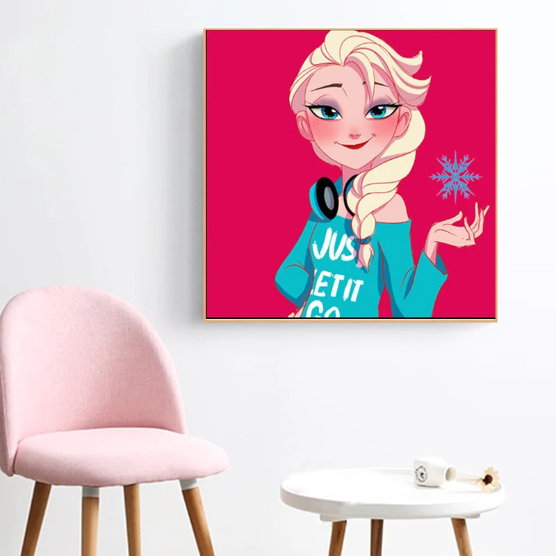 

Cartoon Disney Princess Characters Oil on Canvas Painting Wall Art Poster and Prints Wall Art Picture for Girls Room Home Decor