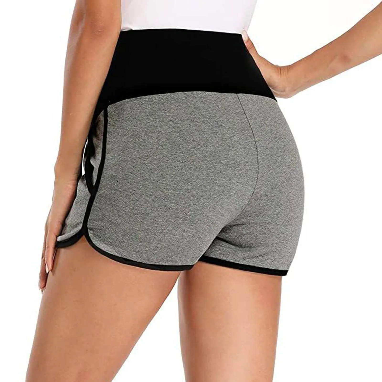 

Maternity Stretchy High Waist Shorts Solid Strip Splicing Protect Abdomen Shorts Pregnant Woman Pants Pregnancy Loose Shorts