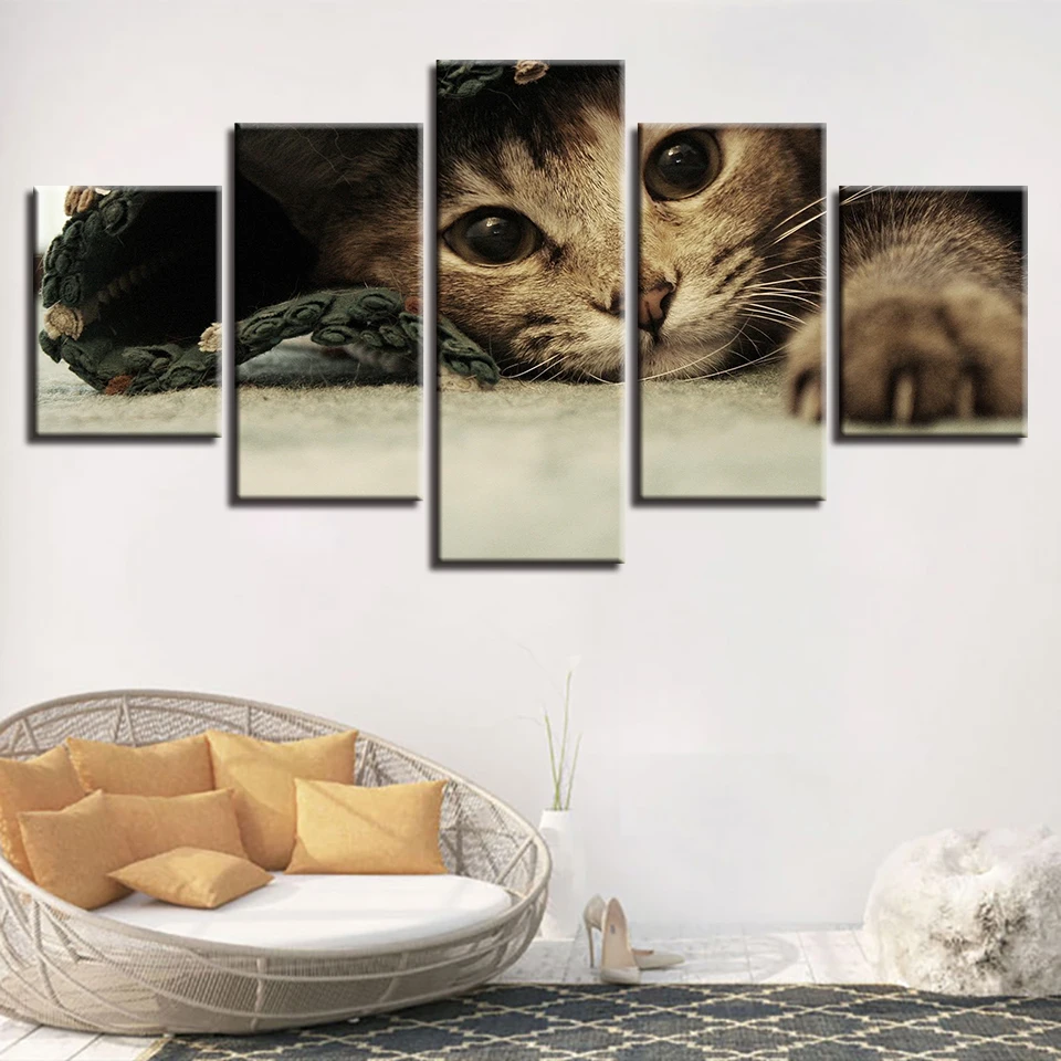 Картины с животными HD Печать на холсте 5 шт. картины милыми кошками Декор для дома