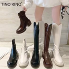 Женские ботильоны на массивном каблуке, осенне-зимние высокие сапоги до колена из натуральной кожи, модные высокие сапоги на платформе с молнией