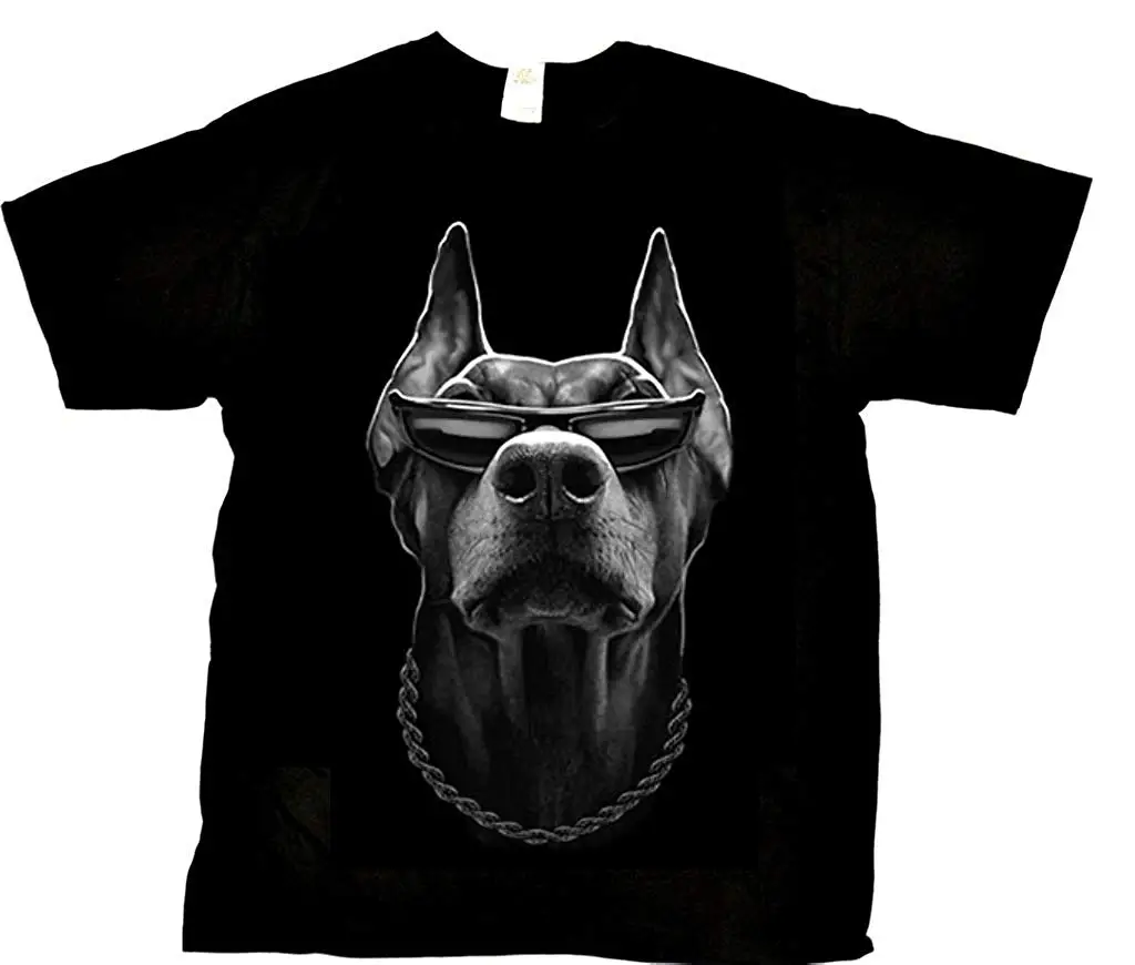 

Doberman with Shades and Necklace Cool Dog Lover Men T-Shirt Men Adult Slim Fit T Shirt S-XXxl