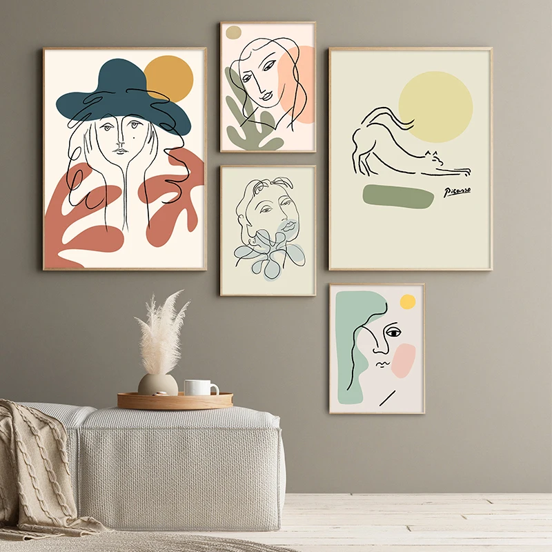 

Abstract Girl Flower Leaf Nordic Poster Modern Minimalist Line Art Wall Art Prints Canvas Painting Decor Pictures
