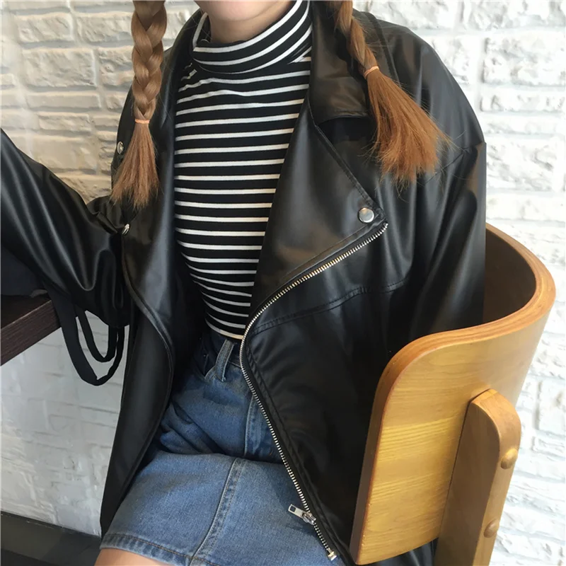 

Jackets Women Black PU Leather Jacket All-match Trendy Simple Harajuku Ulzzang Comfortable Korean Style Chic High-quality Cool