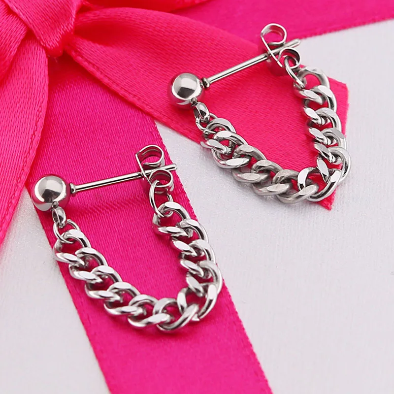 

Drop Earrings for Men Women Stainless Steel Metal Black Silvery Earrings Gothic Ear Piercing Studs Handmade Fashion Jewelry